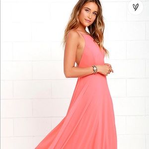 Lulu’s Mythical Kind of Love Coral Pink Maxi Dress